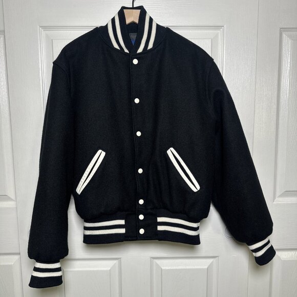 VTG Holloway Mens Large Black Varsity Jacket Original Wool Retro 90s Y2K USA - Picture 1 of 16